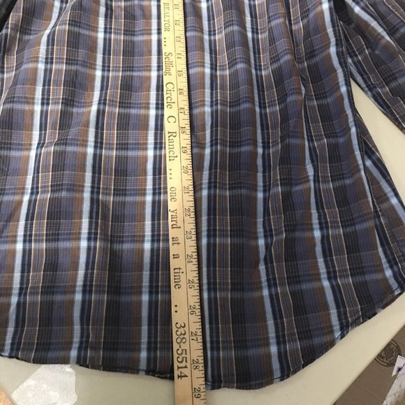 Ben Sherman Shirt Large Brown Blue Plaid Western Cowboy SmokiePearl Snaps Sz L - Picture 10 of 10